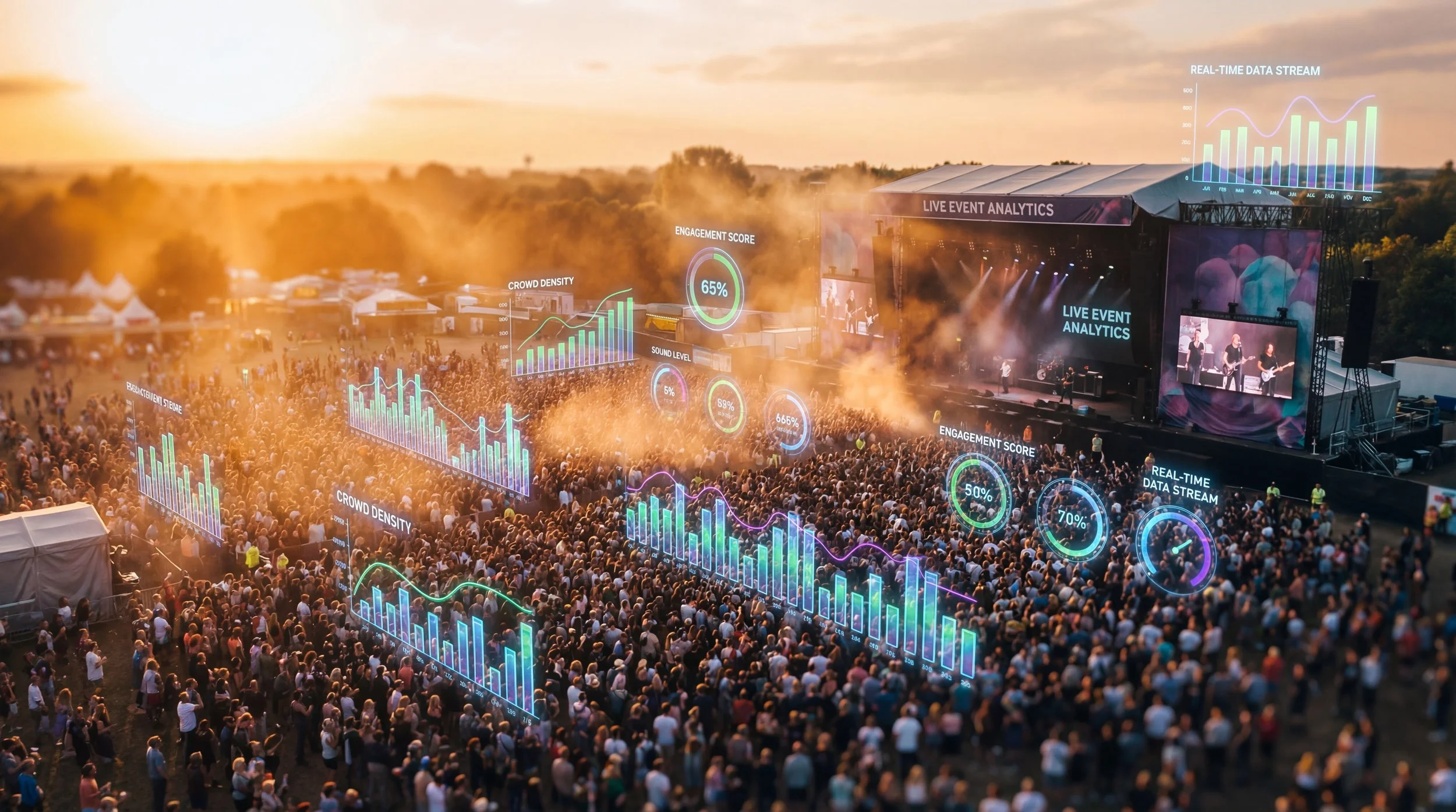 Festival crowd with analytics HUD overlay