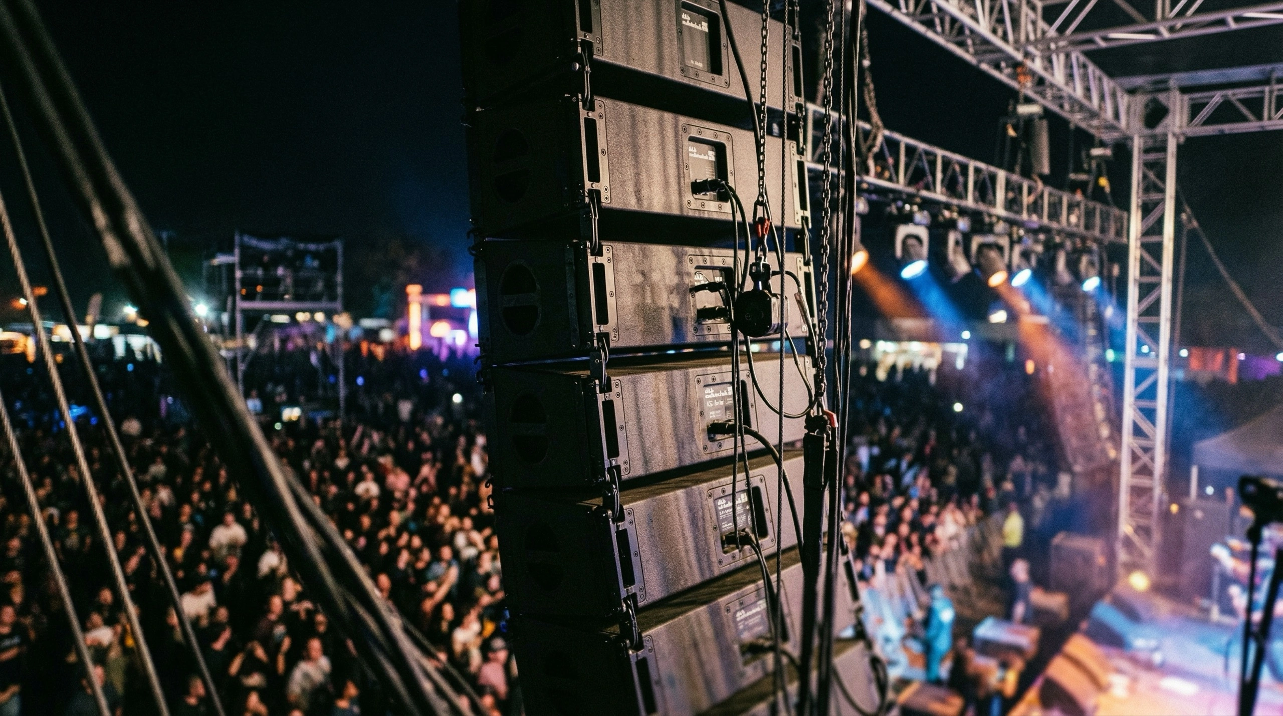 Concert speaker array with shallow depth of field